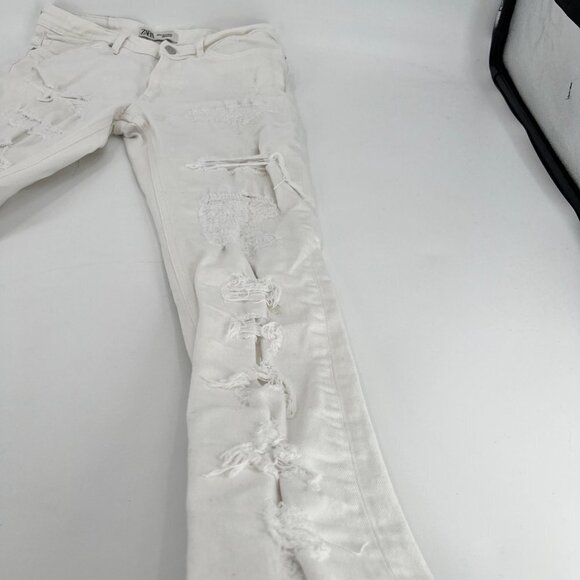 Zara Destroyed White Jeans Size 32 Distressed 10" Rise - Picture 3 of 10
